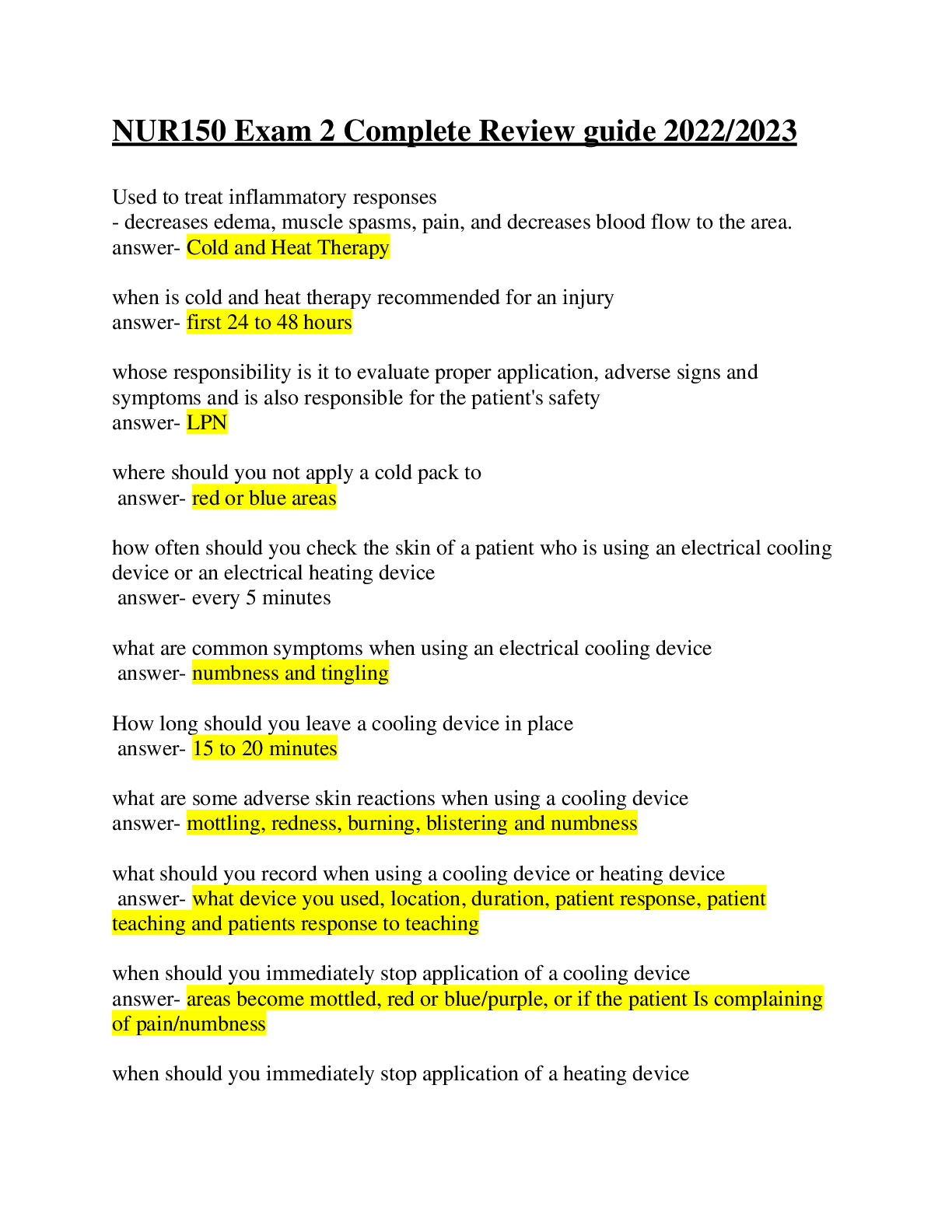 Preview image for Hondros College of Nursing,Columbus_ NUR150 Exam 2 Complete Review guide 2022/2023